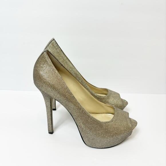 ENZO ANGIOLINI WOMENS 8M GOLD MESH SHINY OPEN TOE STILETTO PLATFORM HEELS - Picture 6 of 9